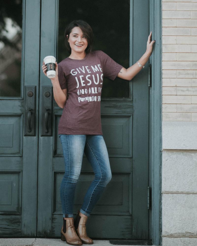Give Me Jesus and Pumpkin Spice Tee - Clothed in Love Boutique