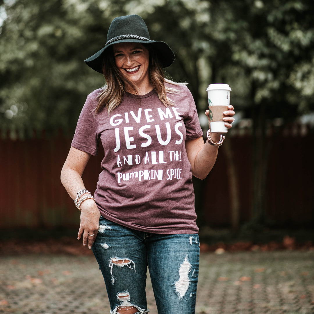 Give Me Jesus and Pumpkin Spice Tee - Clothed in Love Boutique